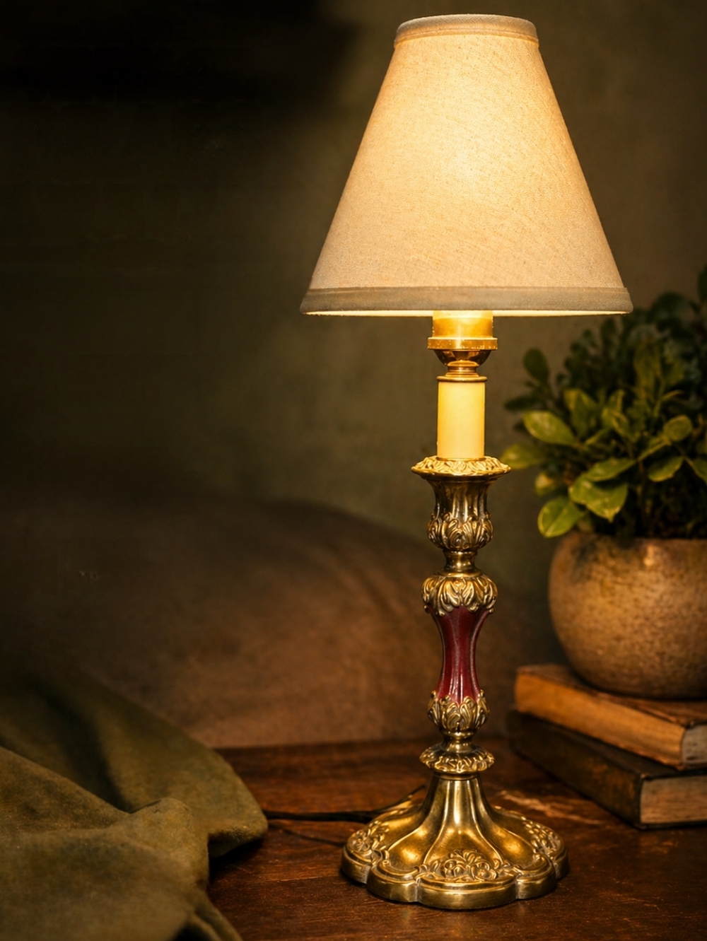 Vintage Ornate Brass Candlestick Table Lamp | Hollywood Regency Design